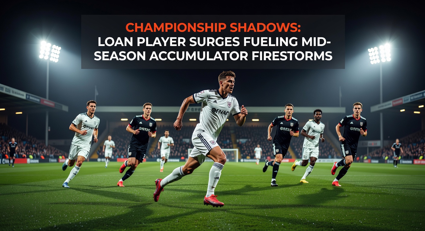 Close-up of a bookmaker's screen displaying surging odds on Championship accumulator bets, with loan player names highlighted amid green upward arrows
