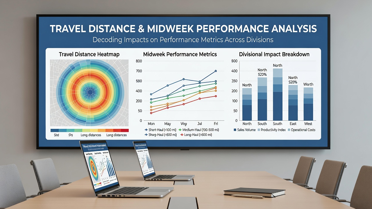 Midweek match statistics dashboard showing distance versus performance metrics