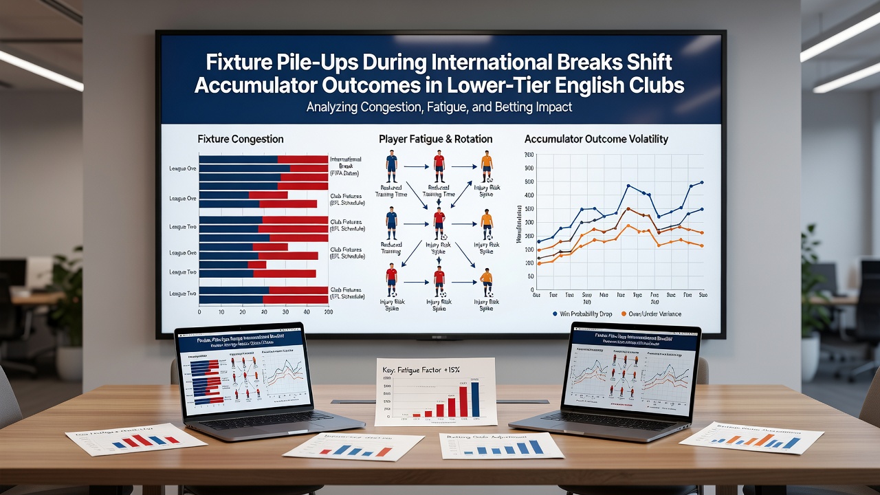 Chart displaying accumulator bet success rates before and after international break fixture congestion in lower English leagues