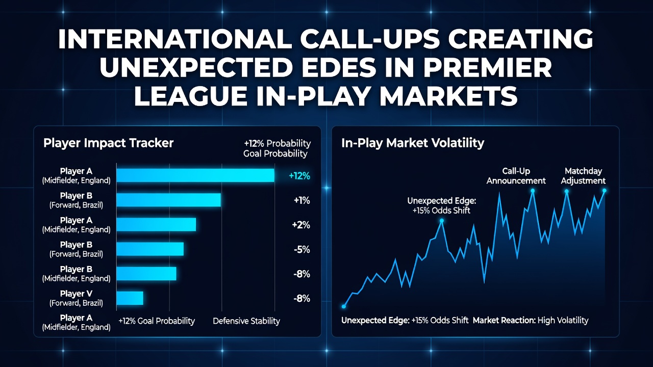 In-play betting interface showing live Premier League odds during a match affected by recent international call-ups