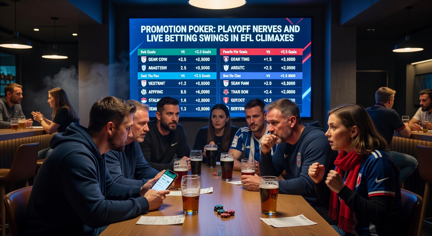 Live betting interface showing dramatic odds swings during an EFL playoff match, with goal-line and over/under markets fluctuating wildly