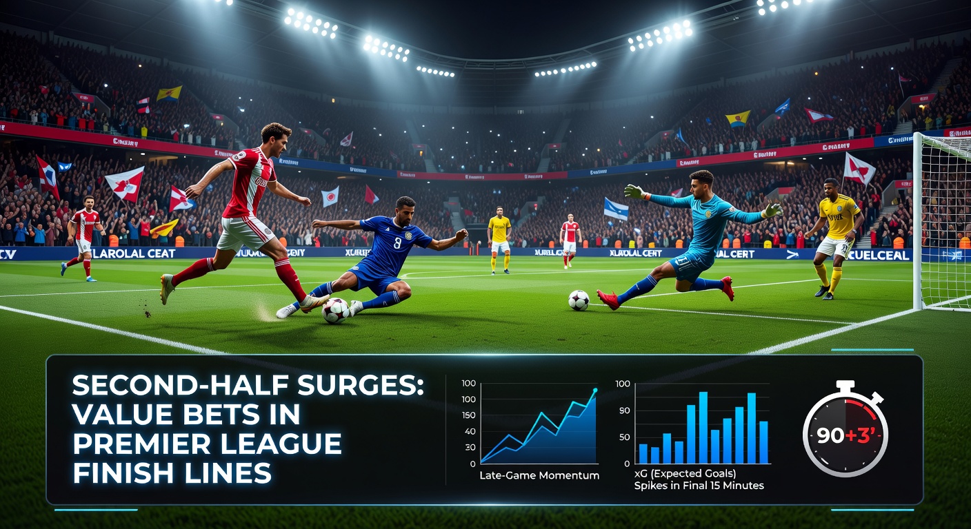 Chart illustrating second-half goal distribution across Premier League matches, peaking in stoppage time