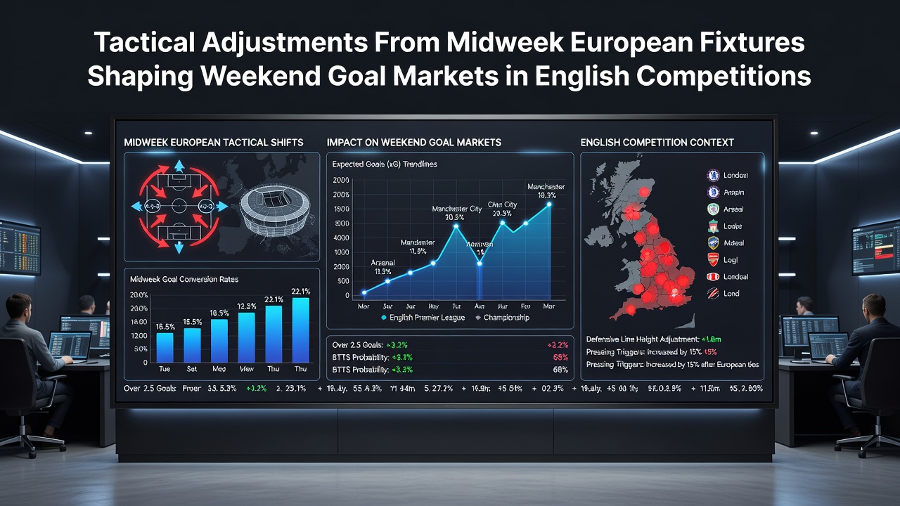 Chart displaying goal market movement and expected goals decline following midweek European travel for English clubs