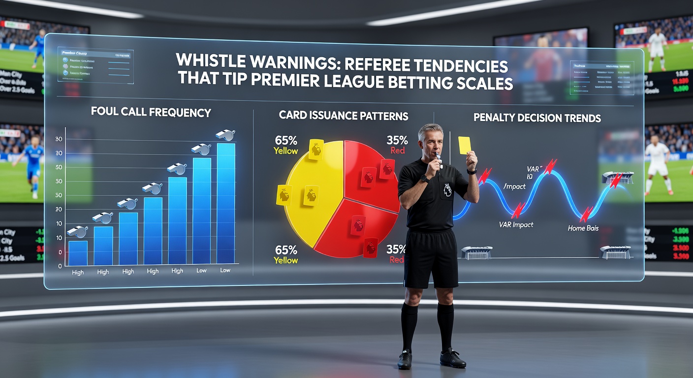 Close-up of a referee's whistle during a Premier League foul decision, illustrating game flow impacts on betting